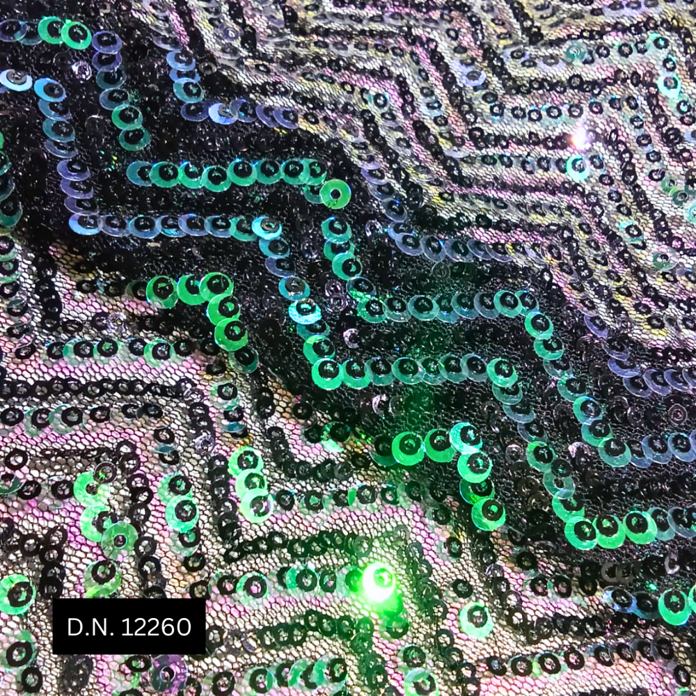 Luxurious Zigzag Pattern Black Sequin Fabric