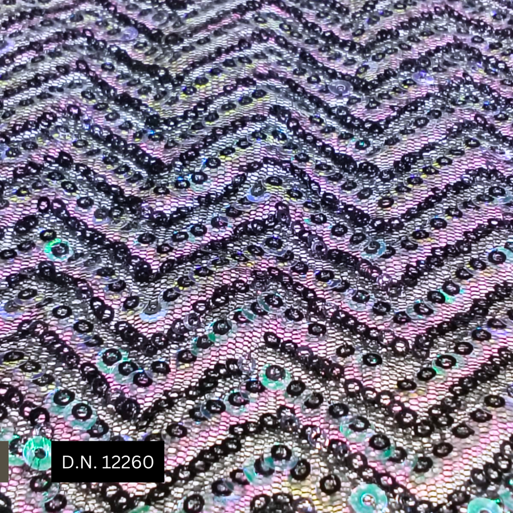 Luxurious Zigzag Pattern Black Sequin Fabric