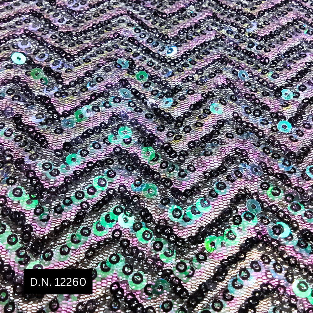 Luxurious Zigzag Pattern Black Sequin Fabric