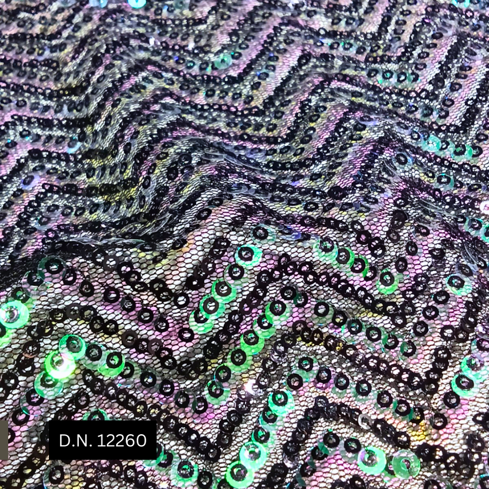 Luxurious Zigzag Pattern Black Sequin Fabric