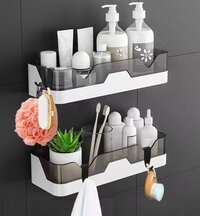 Bath Shelf Plastic Wall Shelf - Ps & Pp Materials, 6d X 24w X 10h Cm | Expandable Design, Glass Handle, Ideal For Any Room