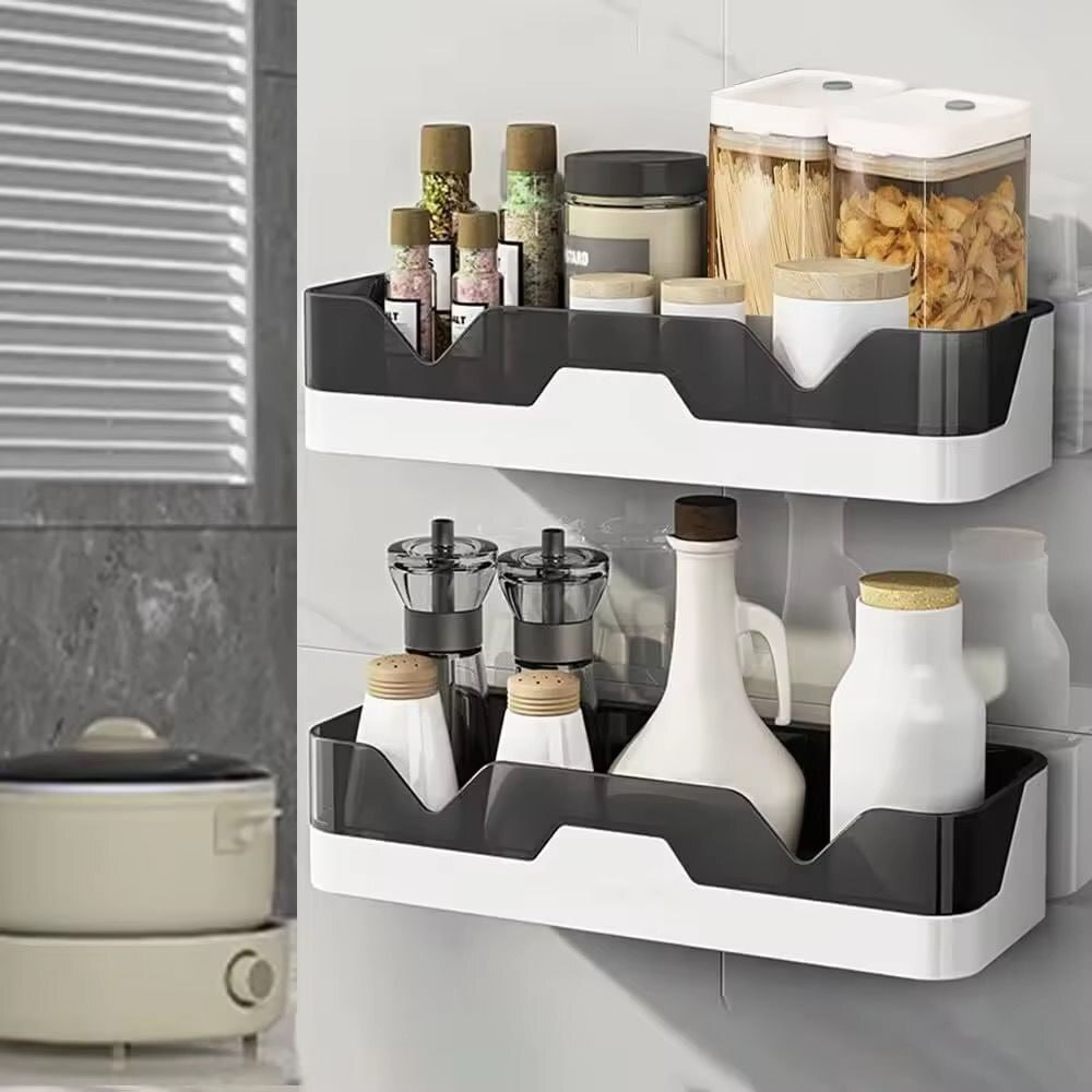 Bath Shelf Plastic Wall Shelf - Ps & Pp Materials, 6d X 24w X 10h Cm | Expandable Design, Glass Handle, Ideal For Any Room