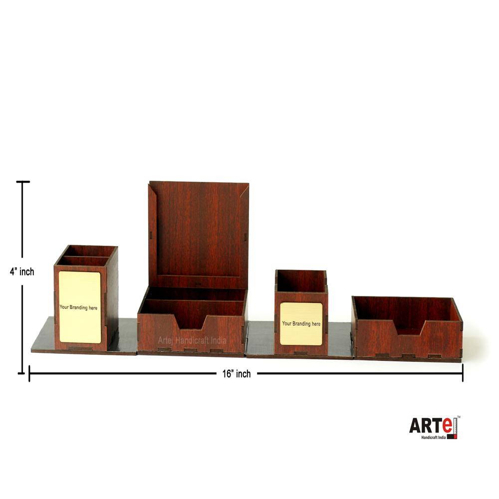 Desk Organizer - Mdf Wood, Brown, Variable Dimensions | Multiple Sections For Office Desk Organization, Storing Stationery And Essentials