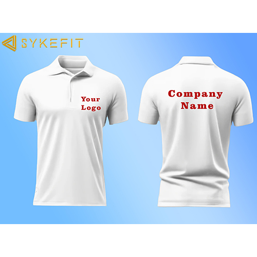 Corporate T-Shirt - Cotton Blend , Customized Size, Plain White, Polo Collar, Short Sleeves, Hand Washable for Easy Care
