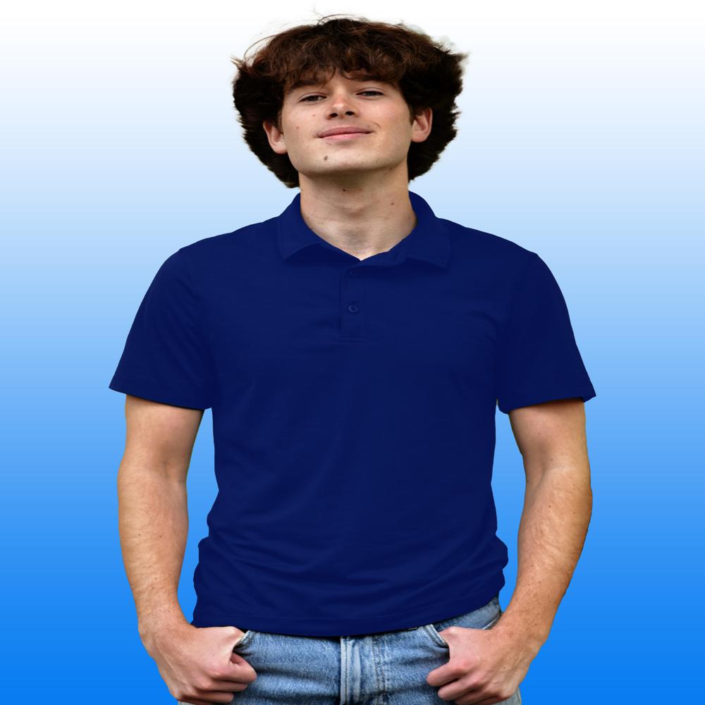 Mens Navy Blue Dry Fit Polo Neck T-Shirt - Polyester Material, Customizable Sizes [XS to XXXL], Navy Blue Color, Short Sleeves, Hand Wash Recommended