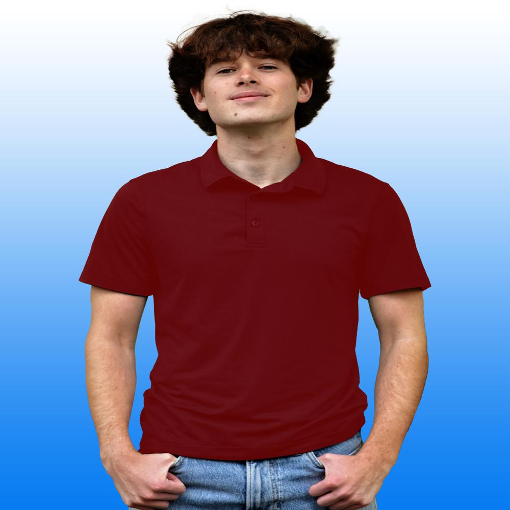 Mens Maroon Cotton Polo Neck T-shirt - Feature: Hand Wash