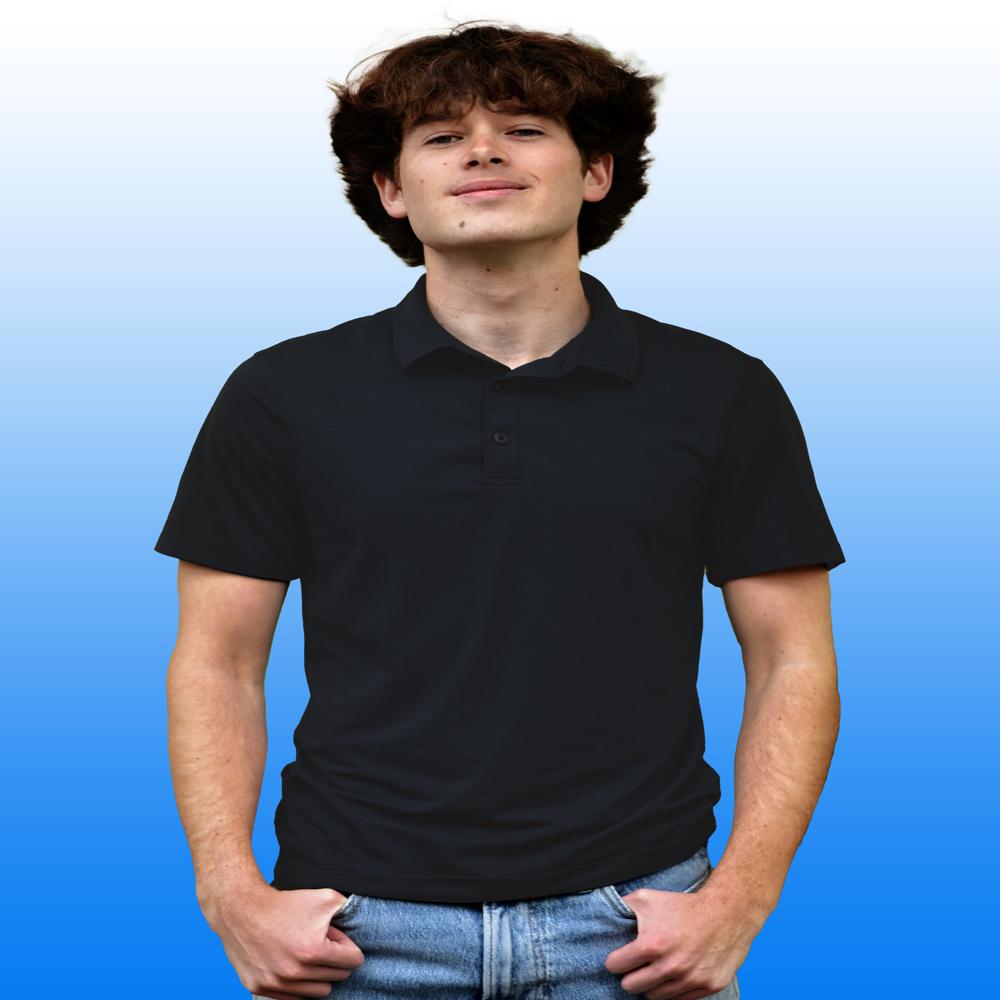Mens Black Cotton Polo Neck T-Shirt - Cotton Material, Customized Sizes Available, Black Color, Short Sleeve Style, Polo Collar Design