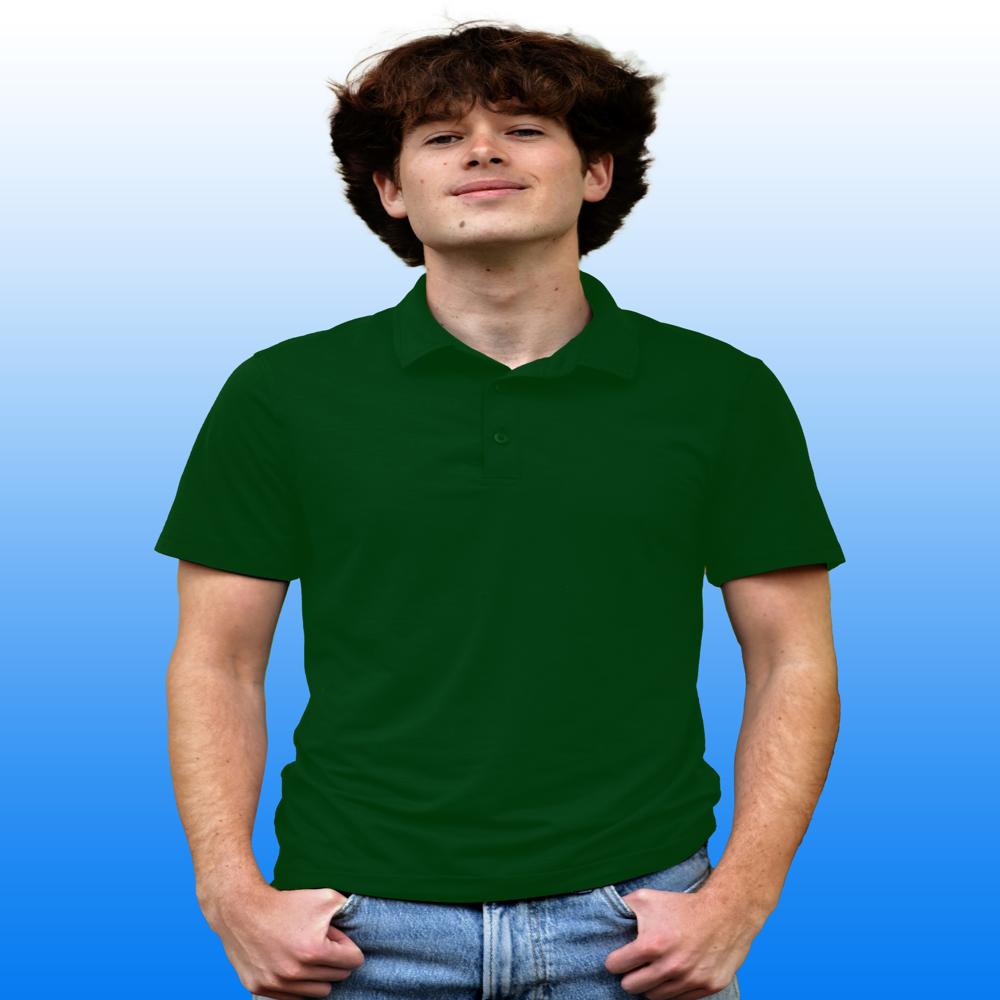 Mens Bottle Green Cotton Polo Neck T-Shirt - Cotton Fabric, Customized Sizes Available, Classic Polo Collar, Short Sleeves, Plain Pattern