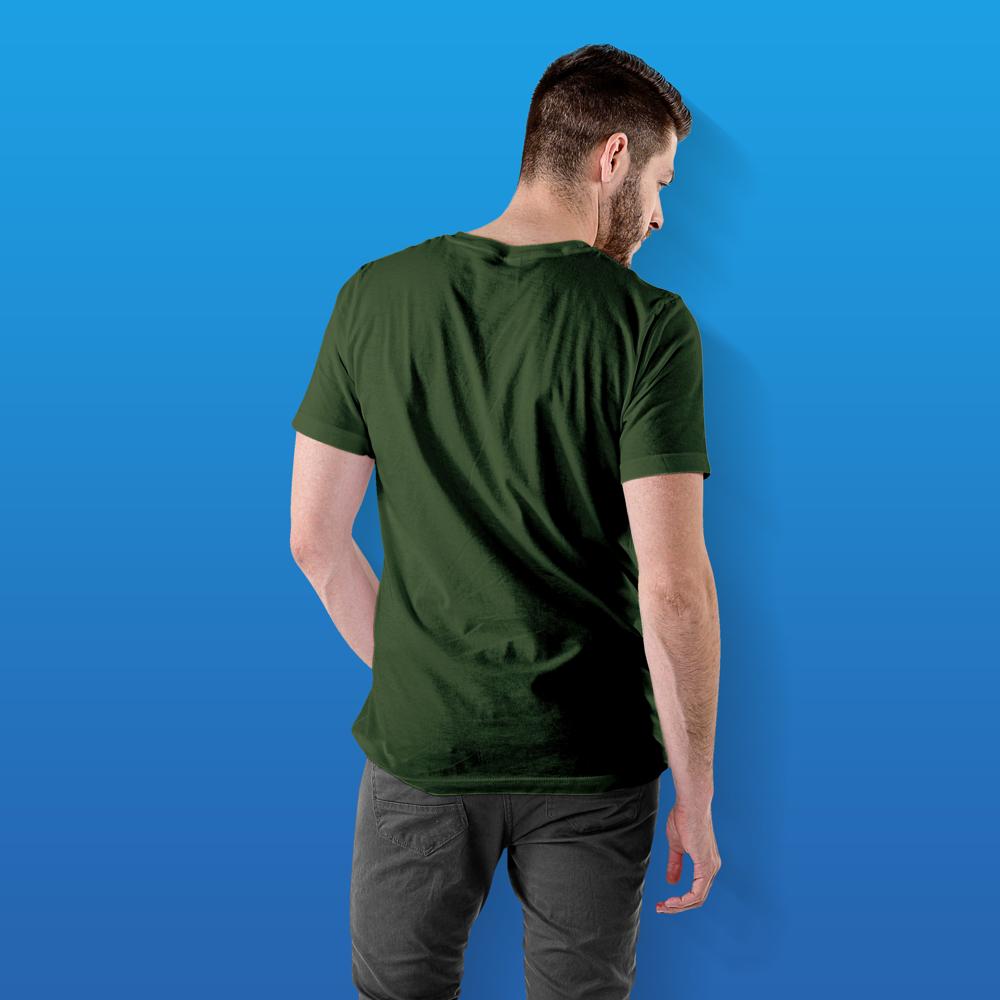 Mens Bottle Green Cotton Round Neck T-Shirt - Feature: Hand Wash