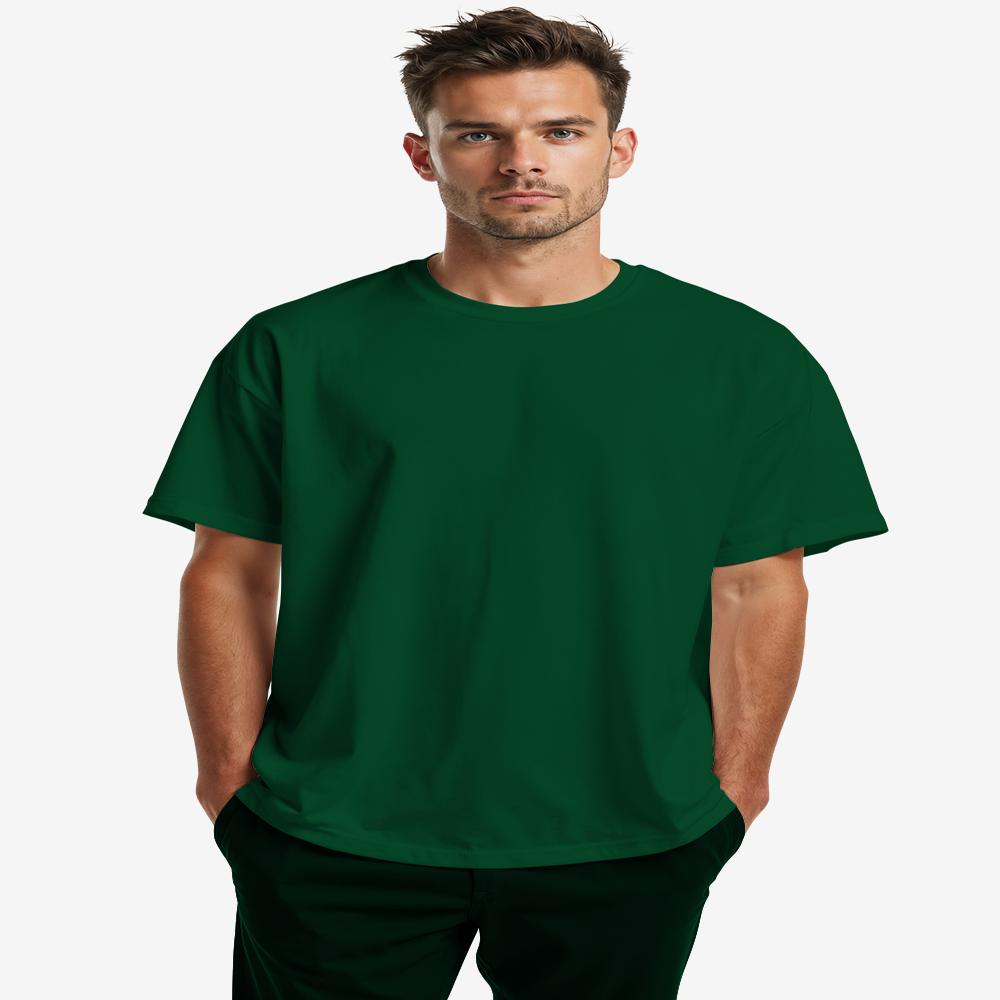 Mens Bottle Green Cotton Round Neck T-Shirt
