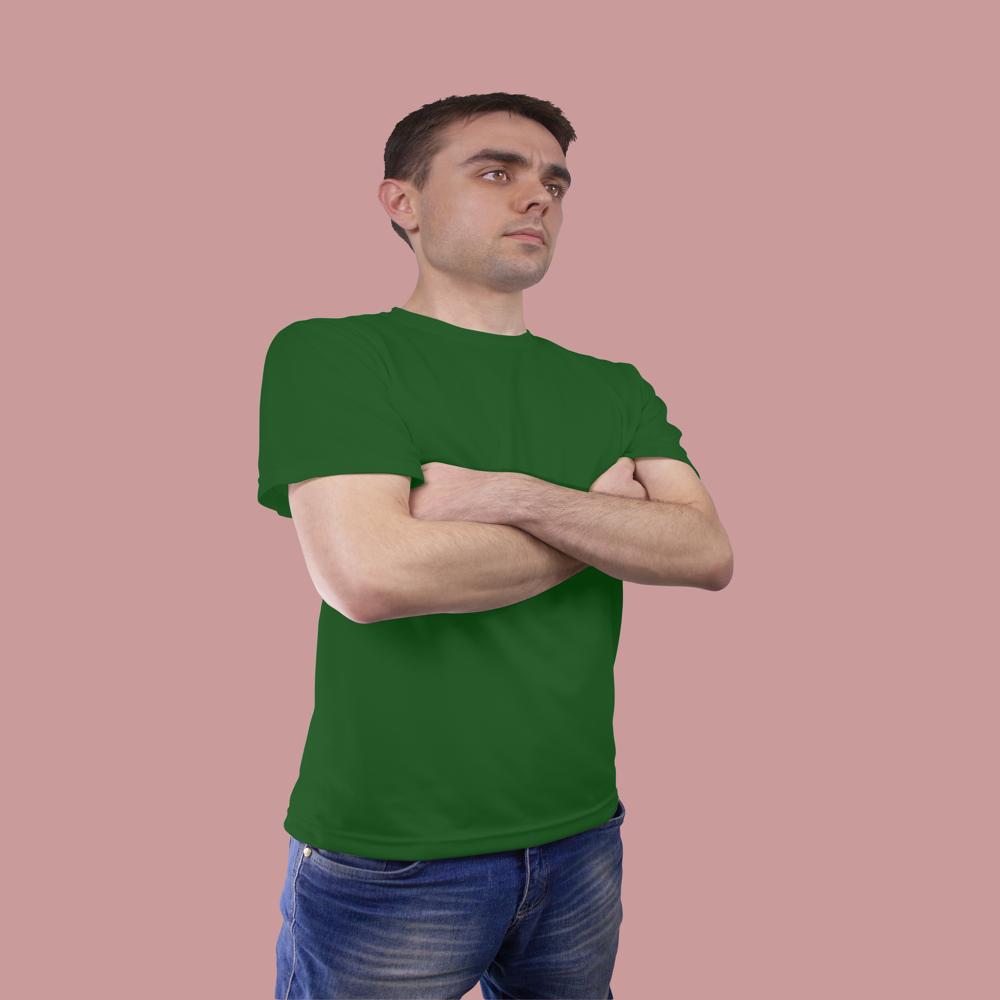 Mens Bottle Green Polyester Round Neck T-shirt - Polyester Material, Customized Sizes Available, Bottle Green Color, Short Sleeves Design