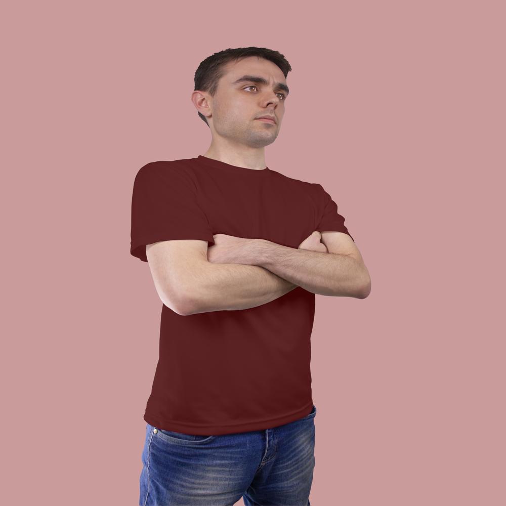 Mens Maroon Polyester Round Neck T-shirt - Polyester, Customized Sizes Xs-xxxl, Maroon Color, Short Sleeves, Hand Wash, Plain Pattern