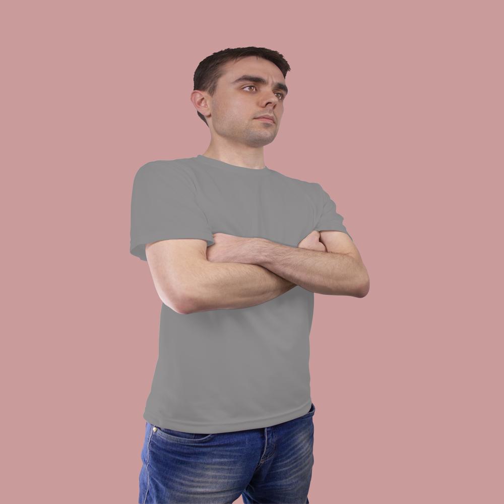 Mens Grey Polyester Round Neck T-shirt - Polyester Material, Customized Sizes, Grey Color | Comfortable Plain Short Sleeve Design, Hand Washable