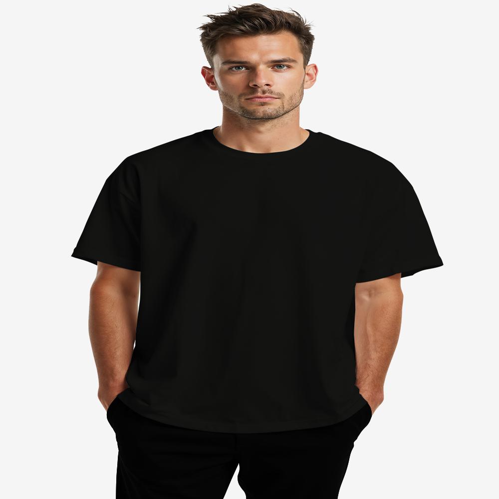 Mens Black Cotton Round Neck T-shirt - Feature: Hand Wash