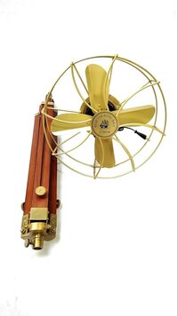 Antique Brass Pedestal Fan with Wooden Tripod Floor Stand 14 inch