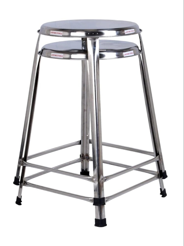 Stainless Steel Stool for Sitting, Round Shape - Medical Stool (Pack of 2, 24 Inches)