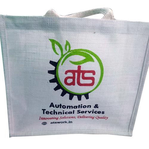 Logo Printed Jute Bag - Color: Off White