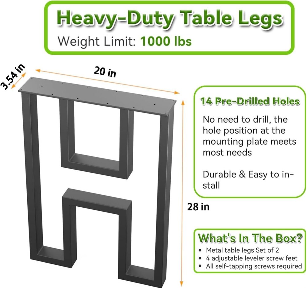 Table Legs For Desk Legs, H Shaped Heavy Duty Metal Legs For Dining Table Set Of 2