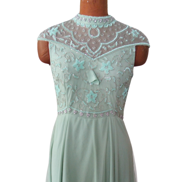 Handmade Beaded Sea Green Se-xy Evening Dress | Semi-embellished High Fashion Custom Tailored Women's Wear