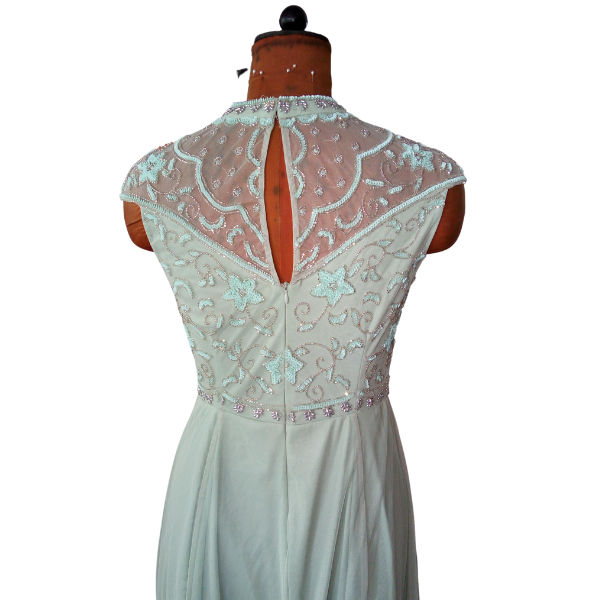 Handmade Beaded Sea Green Se-xy Evening Dress | Semi-embellished High Fashion Custom Tailored Women's Wear