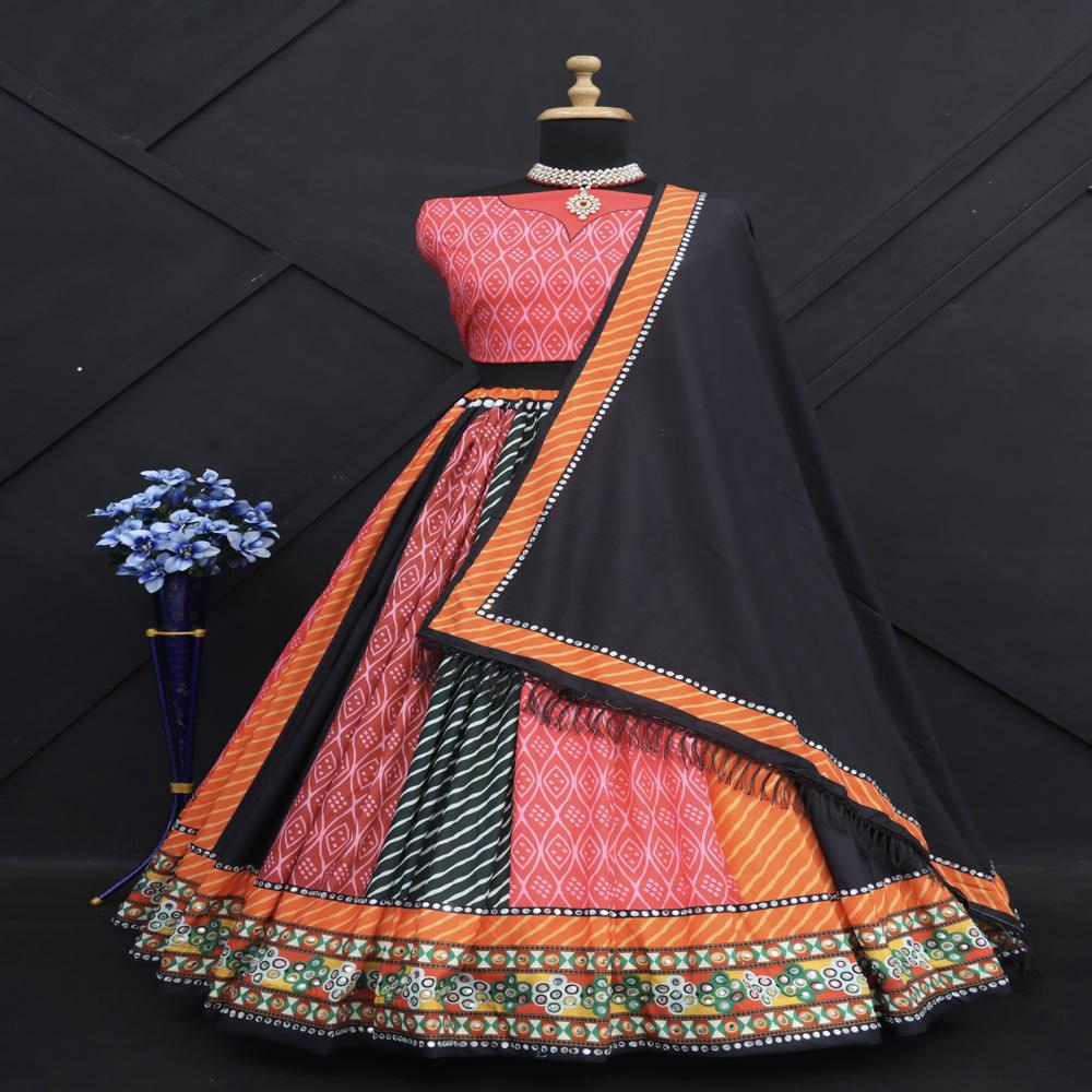Digital Print Muslin Cotton Lehenga Choli - Color: Multi Color