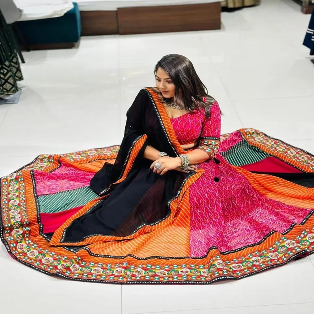Digital Print Muslin Cotton Lehenga Choli - Color: Multi Color