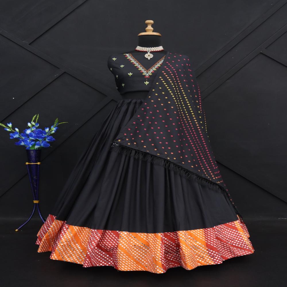 Digital Print Muslin Cotton Lehenga Choli - Color: Multi Color