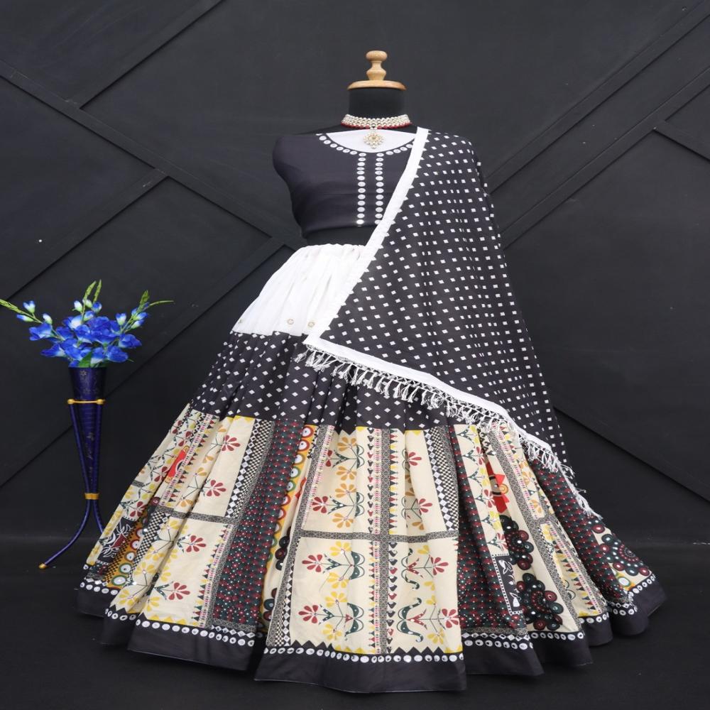 Digital Print Muslin Cotton Lehenga Choli - Color: Multi Color