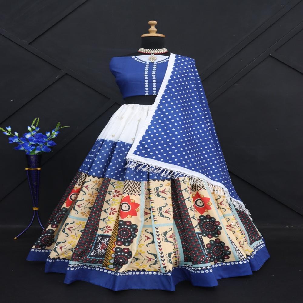 Digital Print Muslin Cotton Lehenga Choli - Color: Multi Color