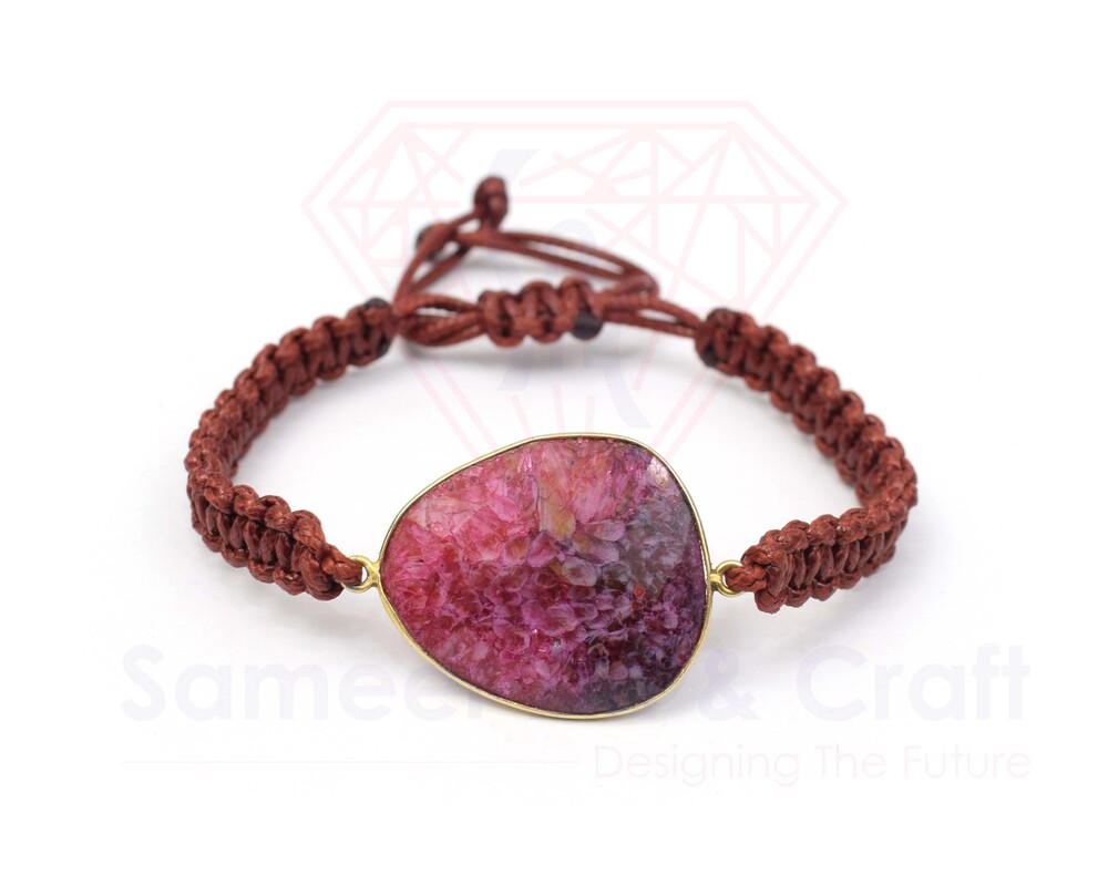 Natural Solar Agate Gemstone 18K Gold Plated Adjustable Handmade Fashion Thread Bracelet