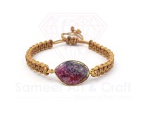 Natural Solar Agate Gemstone 18K Gold Plated Adjustable Handmade Fashion Thread Bracelet