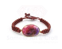 Natural Solar Agate Gemstone 18K Gold Plated Adjustable Handmade Fashion Thread Bracelet