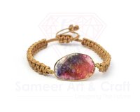 Natural Solar Agate Gemstone 18K Gold Plated Adjustable Handmade Fashion Thread Bracelet