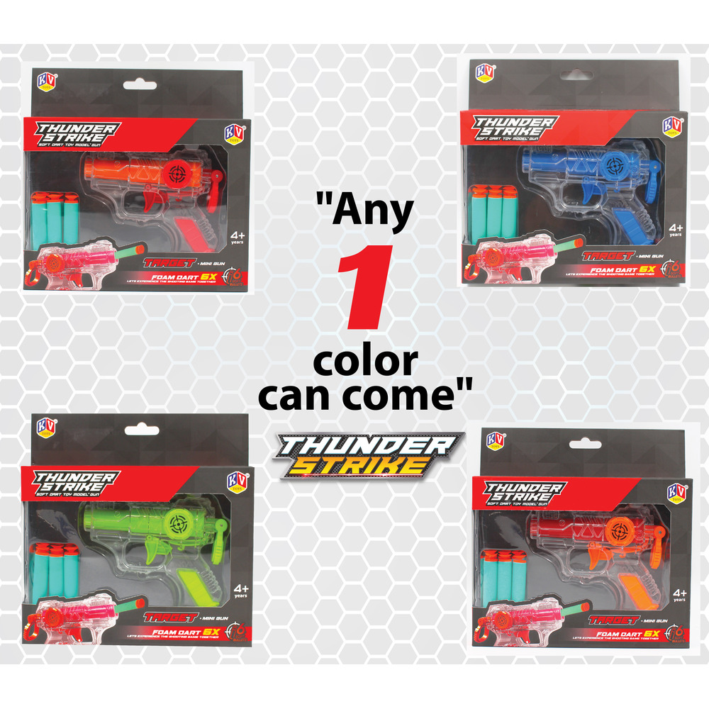 2910	Thunder Strike Transparent Gun with 6 Darts - Available in 4 Colors