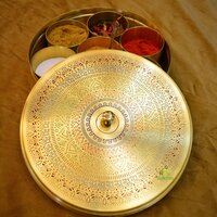 Aakrati Luxury Brass Masala Box | Functional & Elegant Spice Storage Box for Kitchen | Brass Masala Daani ( Yellow, 9 inch)