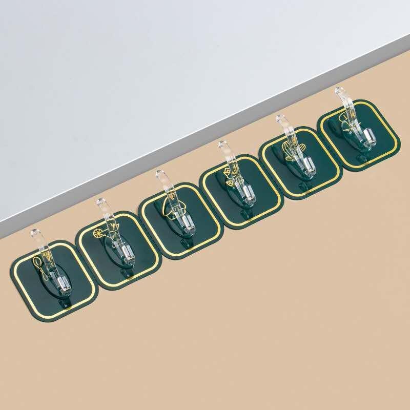 Stainless Steel Hook Rack - 6 Hooks, Green Anchors For Easy Organization And Accessibility In Kitchen