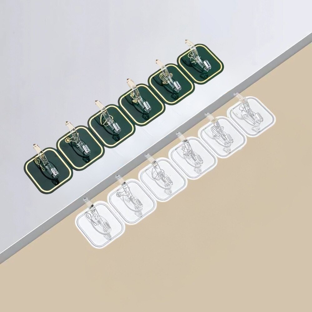 Stainless Steel Hook Rack - 6 Hooks, Green Anchors For Easy Organization And Accessibility In Kitchen