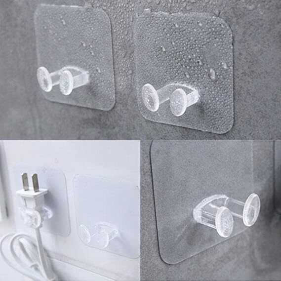Nose Hook Sticker - Environmental Ps, 6x6 Cm, Transparent | Dual Hook Design For Plugs And Accessories, Damage-free, Reusable Adhesive Sticker