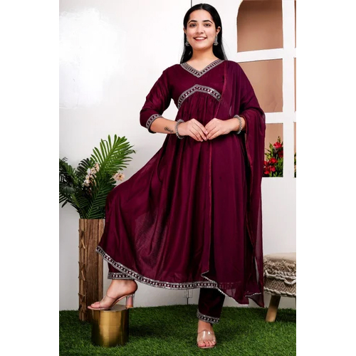 Party Wear Rayon Nyra Cut Kurtis - Color: Wine