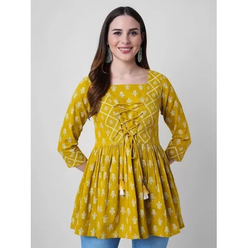 Ladies Rayon Printed Top - Color: Yellow