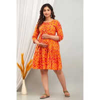 Maternity Short Top - Cotton, Female - Orange, Printed Design, Washable, Short Style For Comfortable Summer Wear