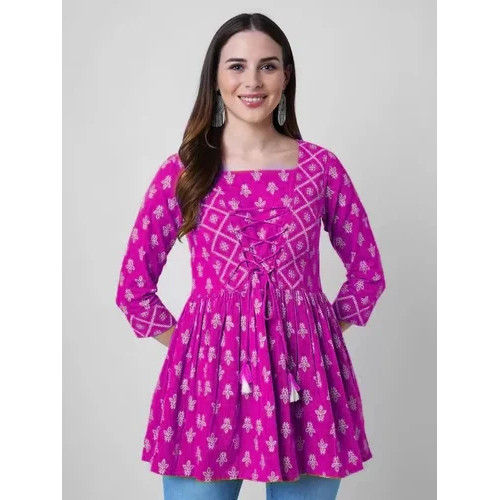 Ladies Rayon Printed Top - Color: Pink