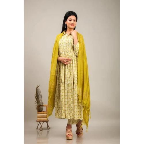 Ladies Cotton Yellow Anarkali Suit - Ethnic Region: Indian