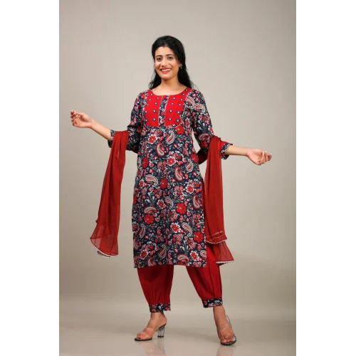 Ladies Maroon Cotton Salwar Suit - Ethnic Region: Indian