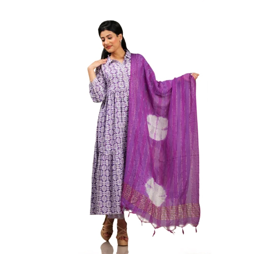 Ladies Purple Cotton Anarkali Suit - Ethnic Region: Indian