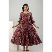 Maroon Feeding Dresses - Rayon Material, Long Style, Washable, Printed Ethnic Design | Comfortable, Stylish For All Seasons