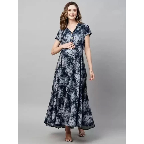 Rayon Procian Printed Maternity Gown - Color: Black