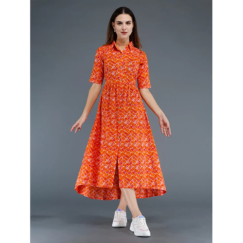 Bright Orange Floral Dress - Ethnic Region: Indian