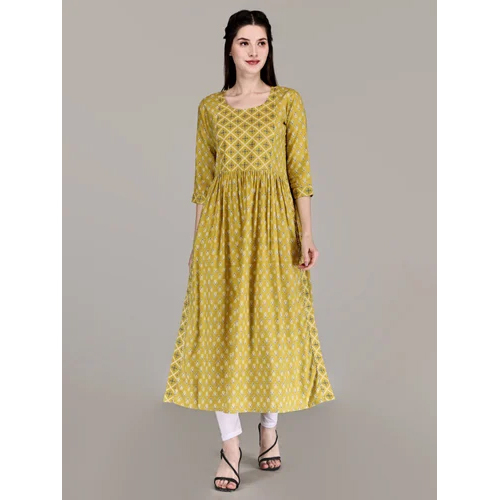 Yellow Feeding Maternity Pregnancy Rayon Kurti - Design: Striped