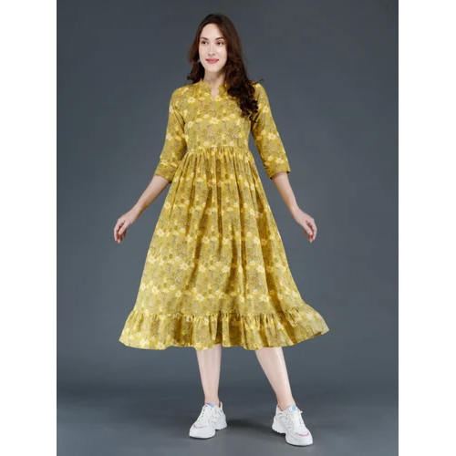 Yellow Floral Print Dress - Ethnic Region: Indian